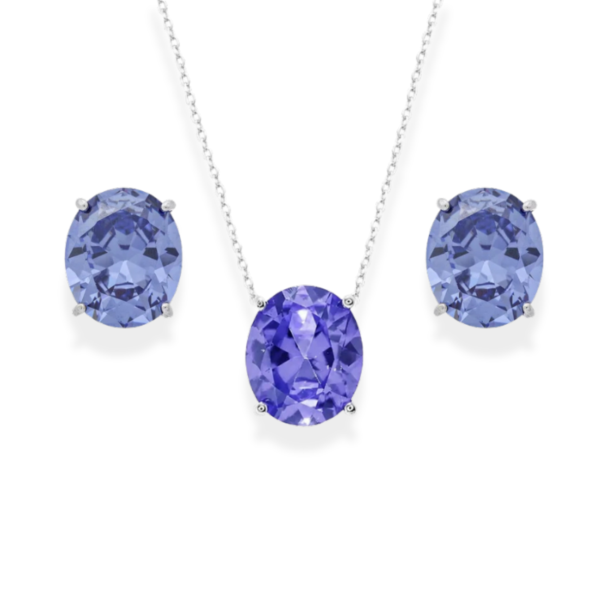 Conjunto Lorena oval zircônia tanzanita prata 925
