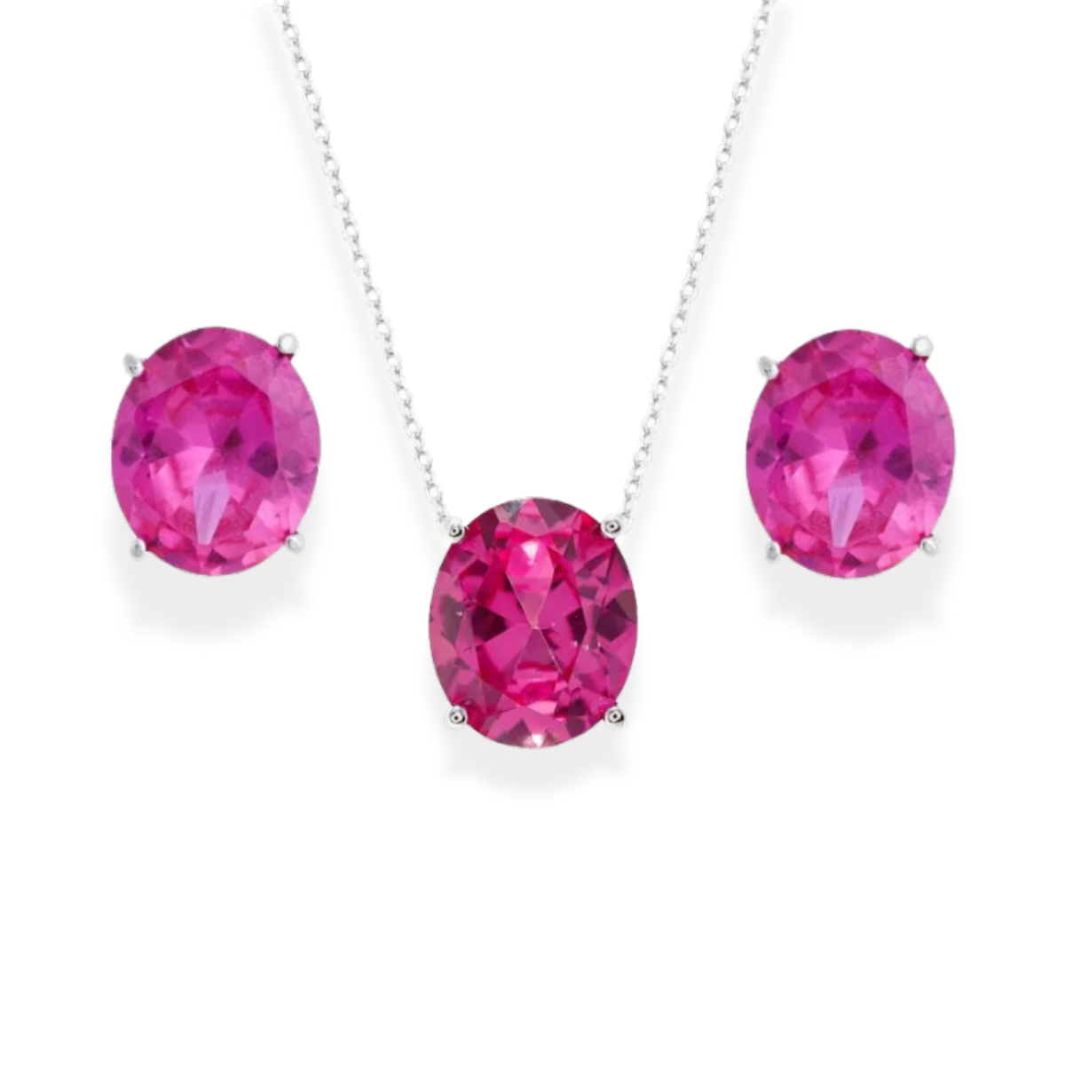 Conjunto Lorena oval zircônia turmalina pink prata 925