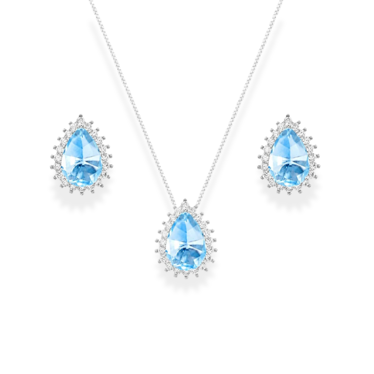 Conjunto Luli gota zircônia água marinha ródio branco