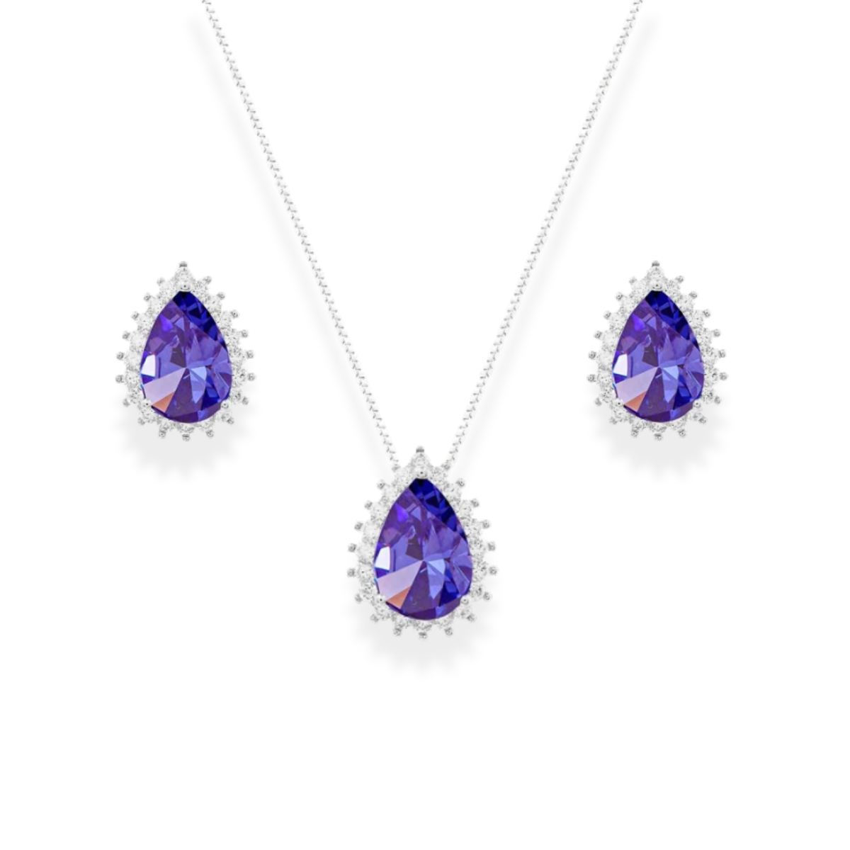 Conjunto Luli gota zircônia tanzanita ródio branco