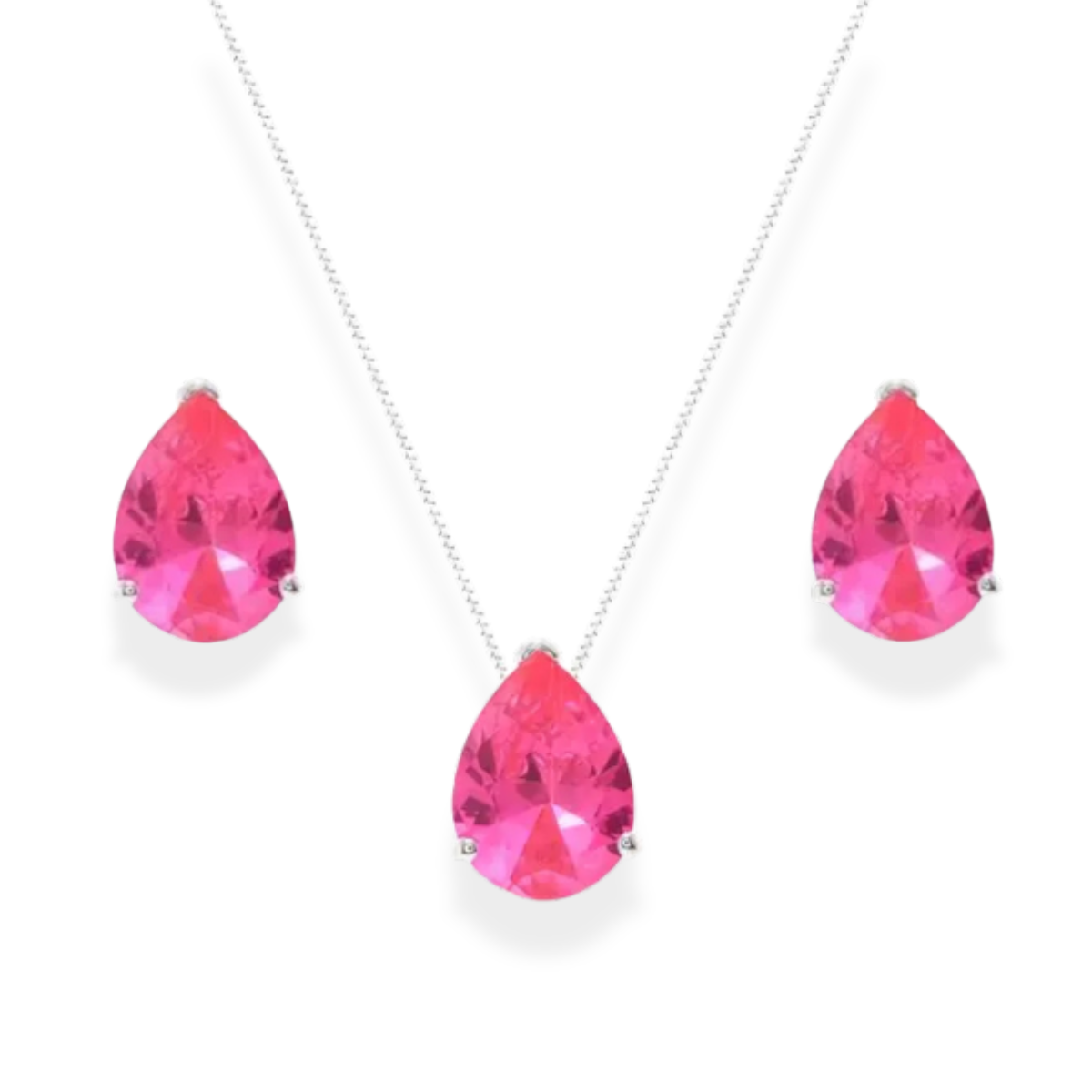 Conjunto Luma gota zircônia turmalina pink prata 925