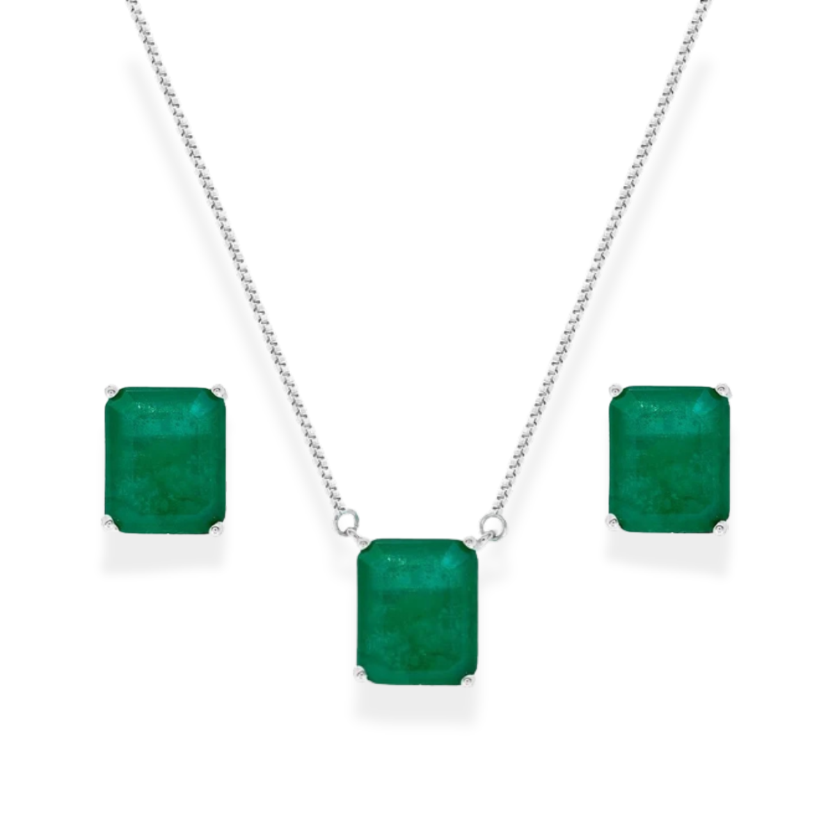 Conjunto Malta retângulo esmeralda fusion ródio branco