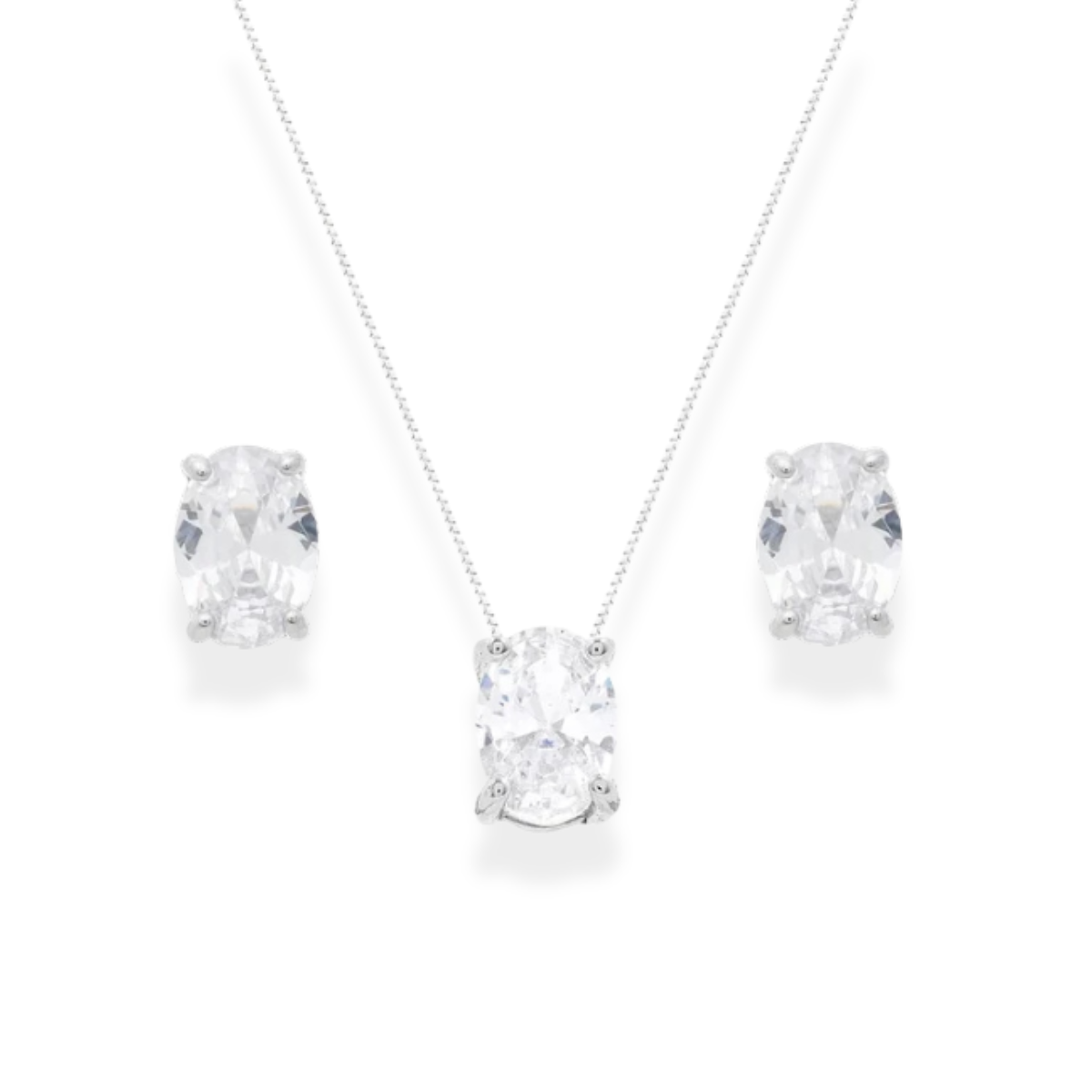 Conjunto Margot oval zircônia branca prata 925