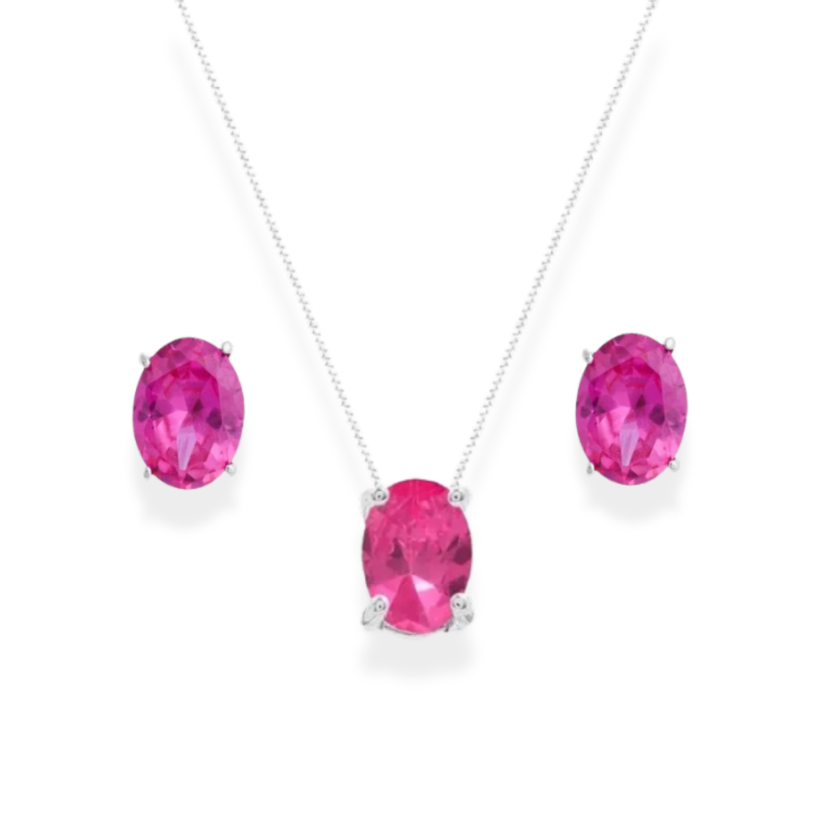 Conjunto Margot oval zircônia turmalina pink prata 925