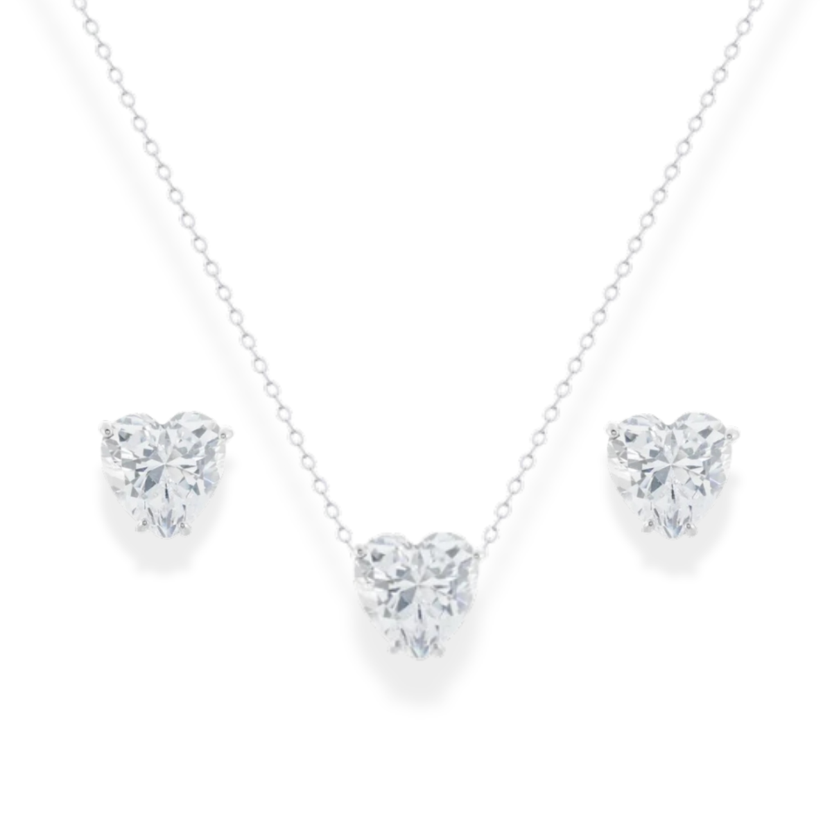 Conjunto Nice coração zircônia branca prata 925