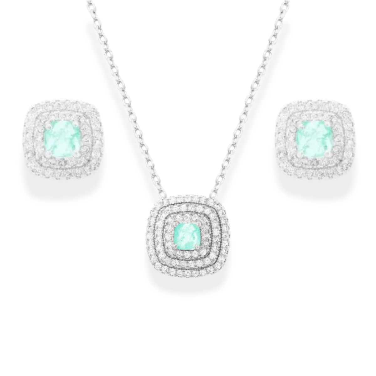 Conjunto Rafa quadrado esmeralda colombiana fusion ródio branco