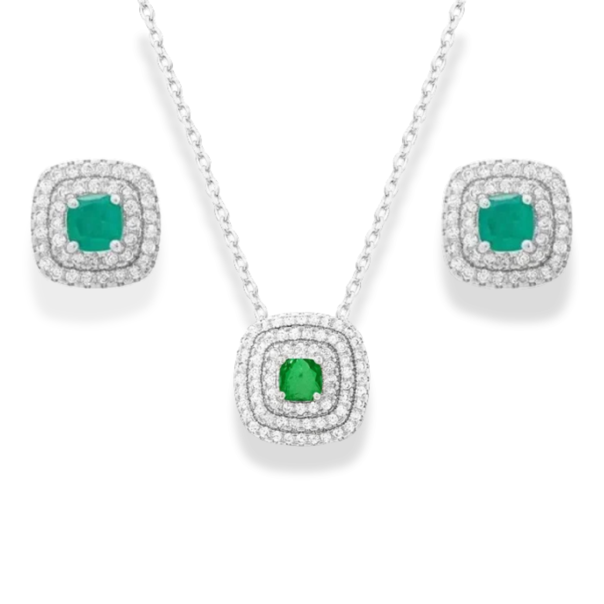 Conjunto Rafa quadrado esmeralda fusion ródio branco
