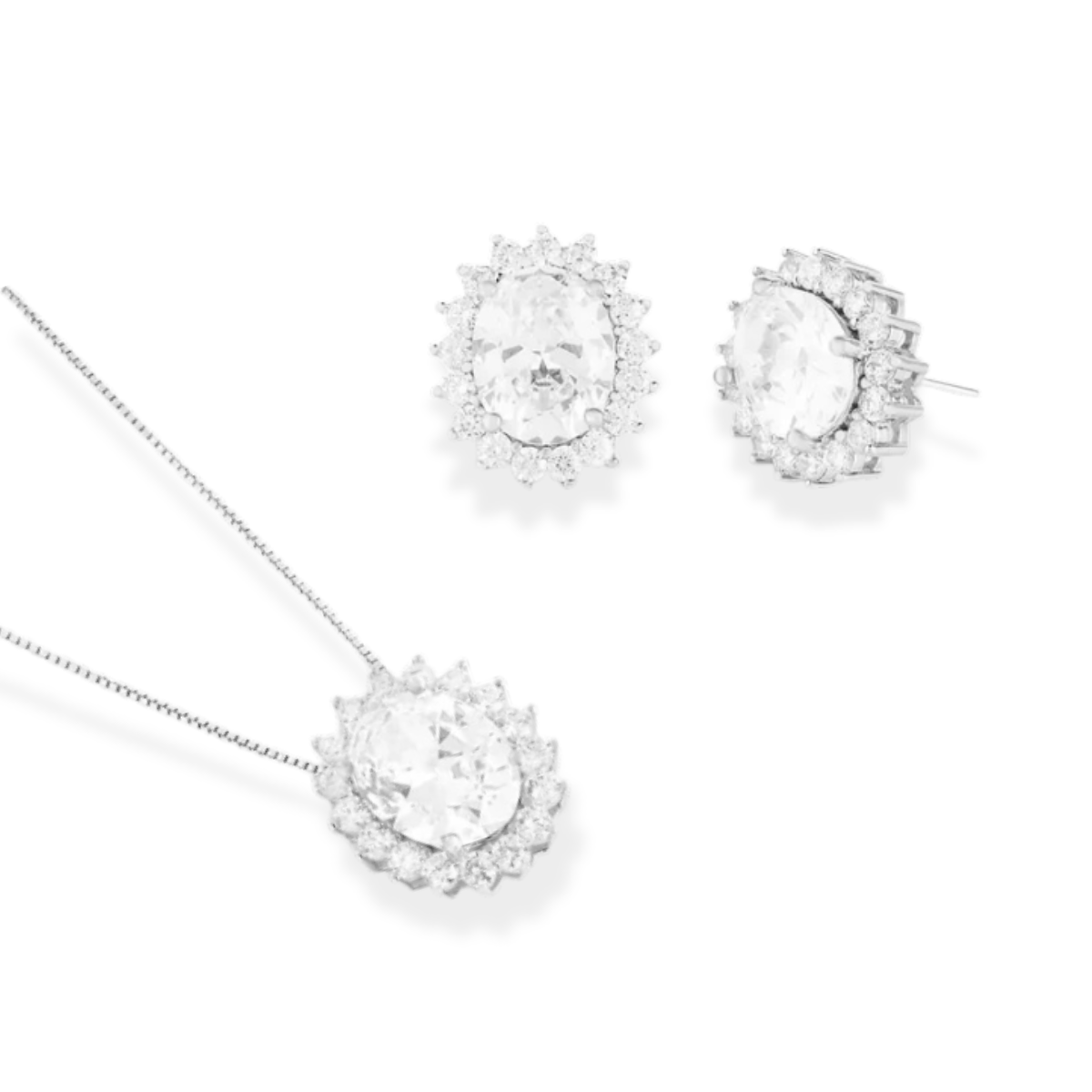 Conjunto Astrid oval zircônias brancas ródio branco