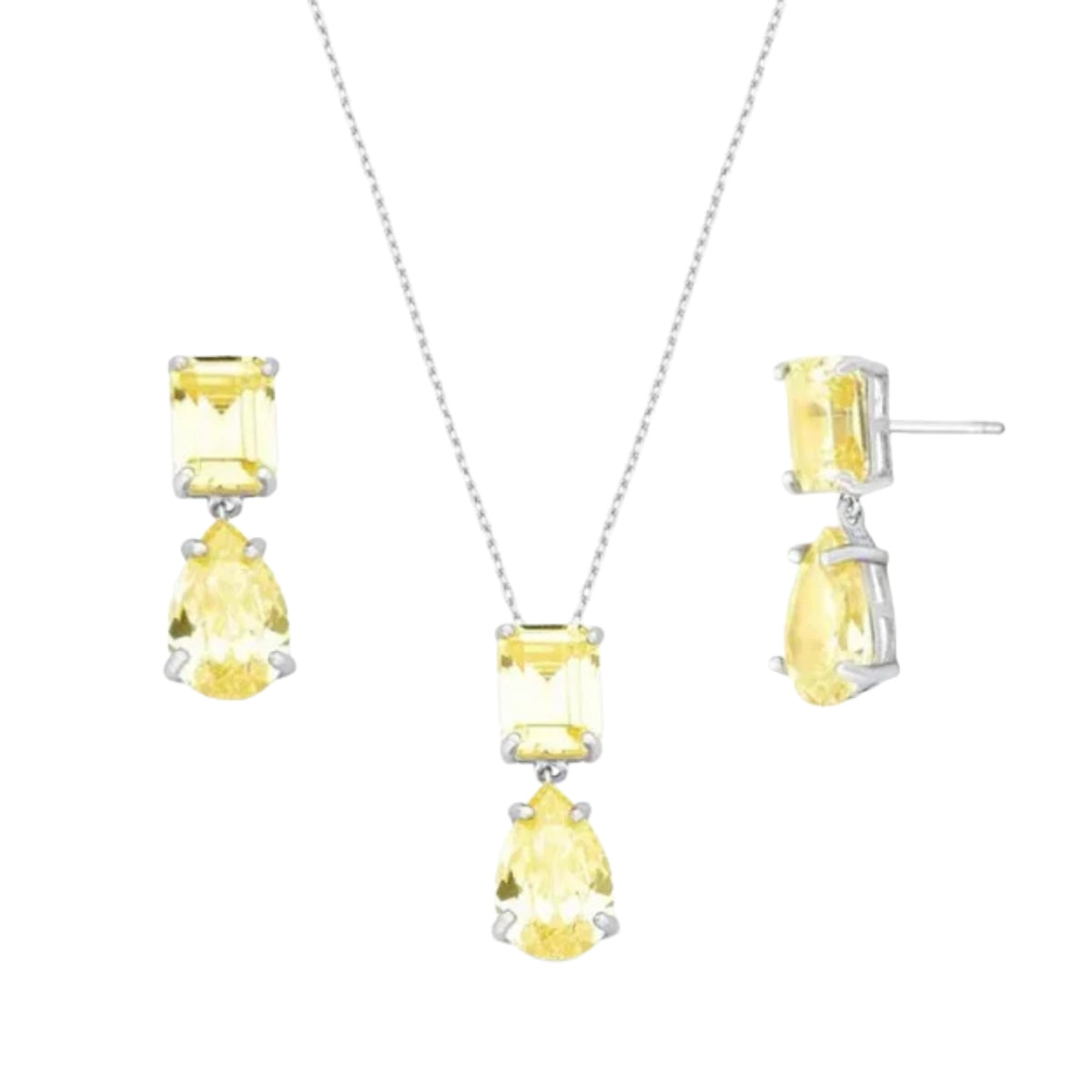 Conjunto Aurora zircônias fancy yellow ródio branco