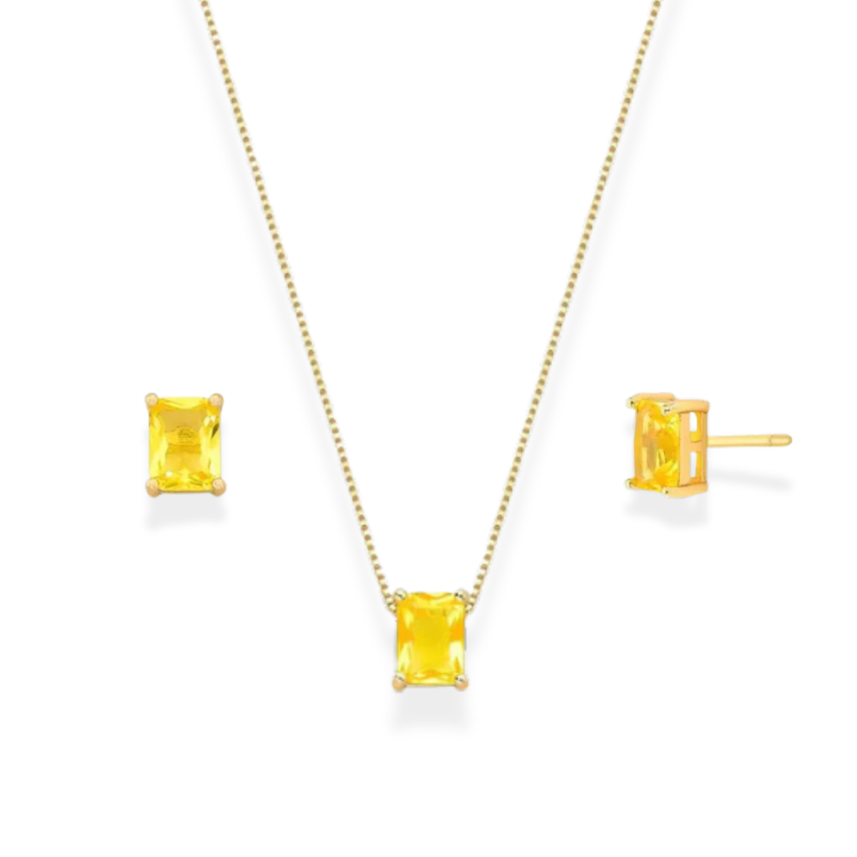 Conjunto Focus retângulo zircônia fancy yellow ouro