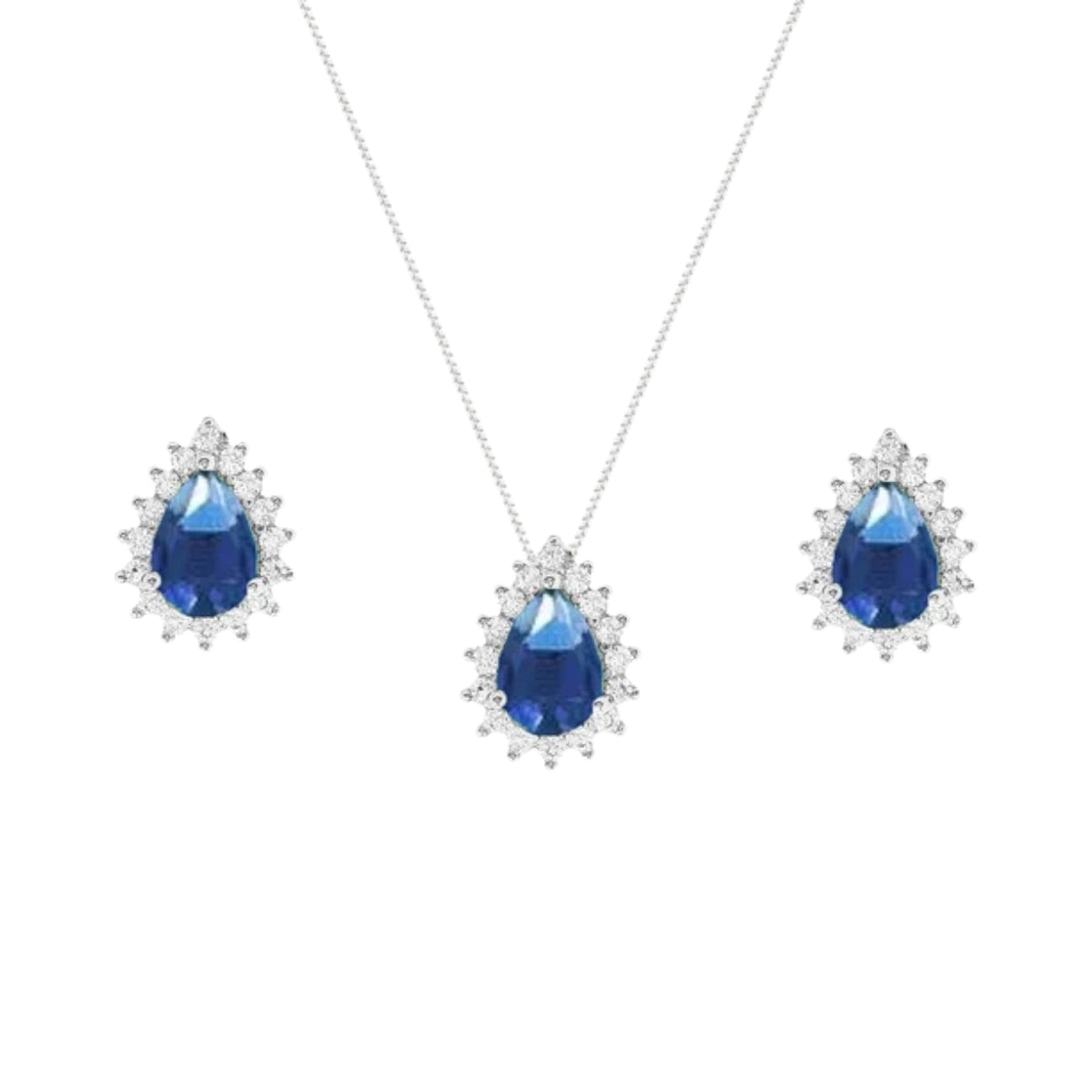 Conjunto Fran gota zircônia azul safira ródio branco
