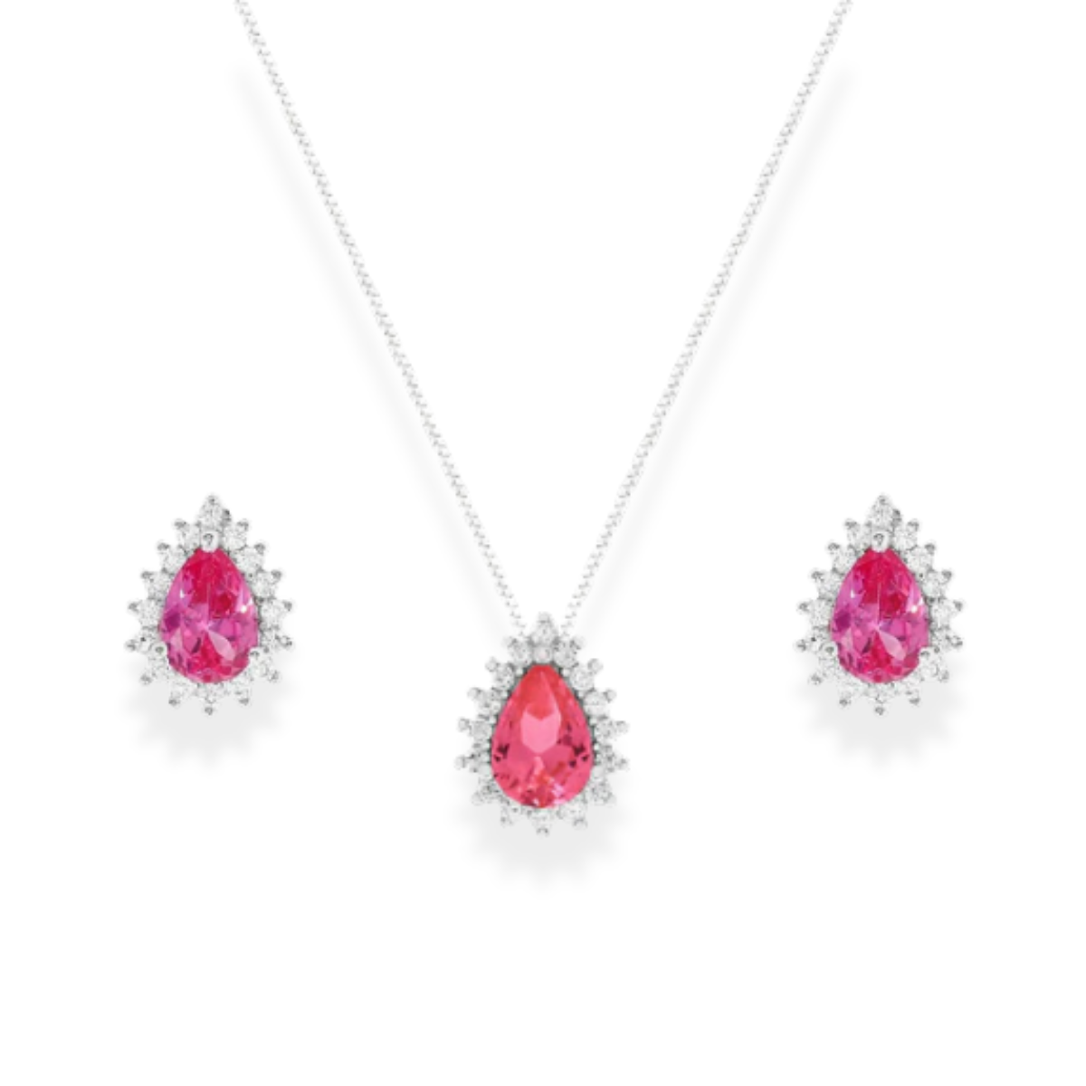 Conjunto Fran gota zircônia turmalina pink ródio branco