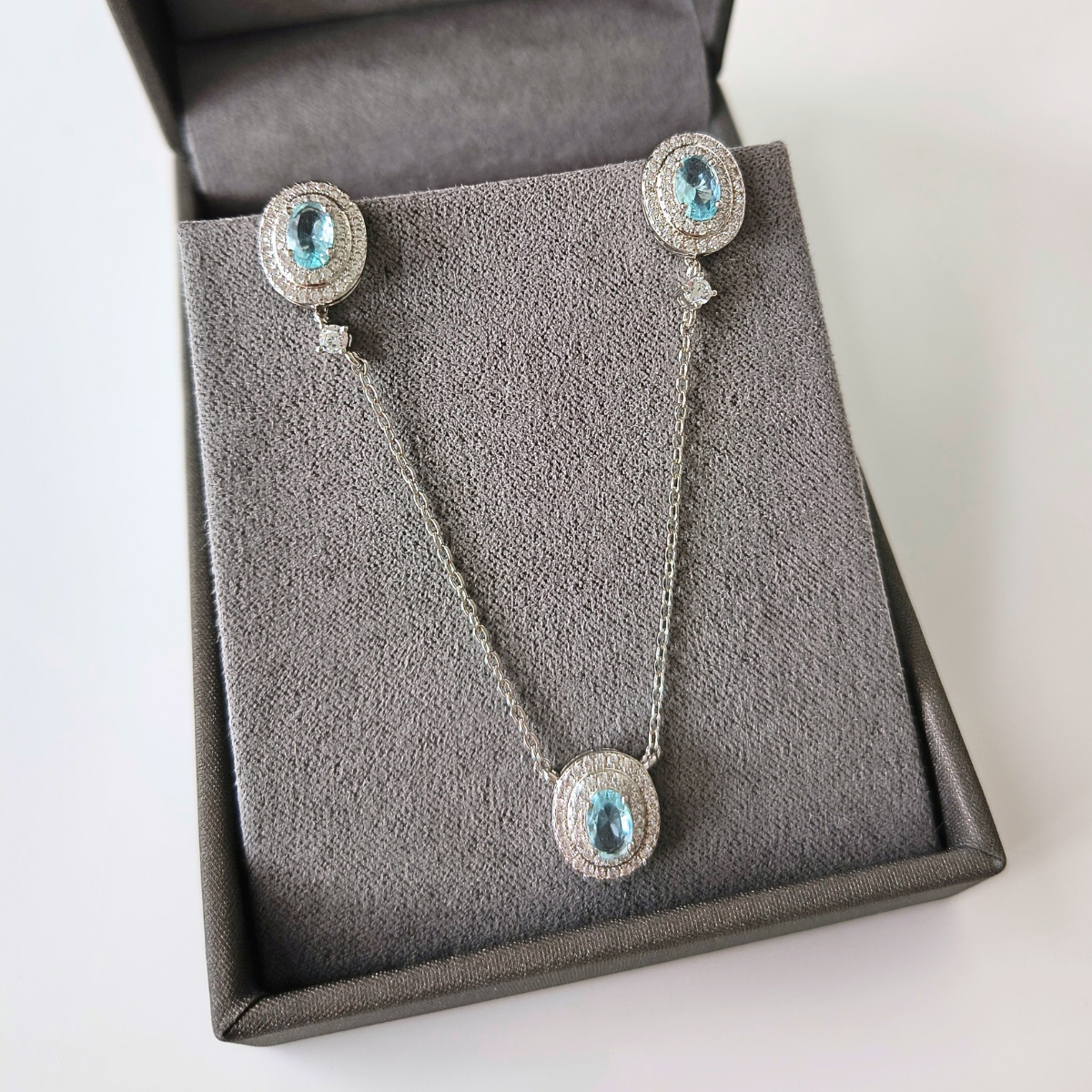 Conjunto Grazi oval zircônia água marinha ródio branco - foto 2