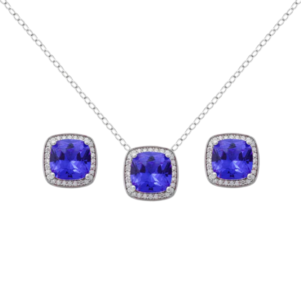 Conjunto Jolie quadrado zircônia tanzanita prata 925