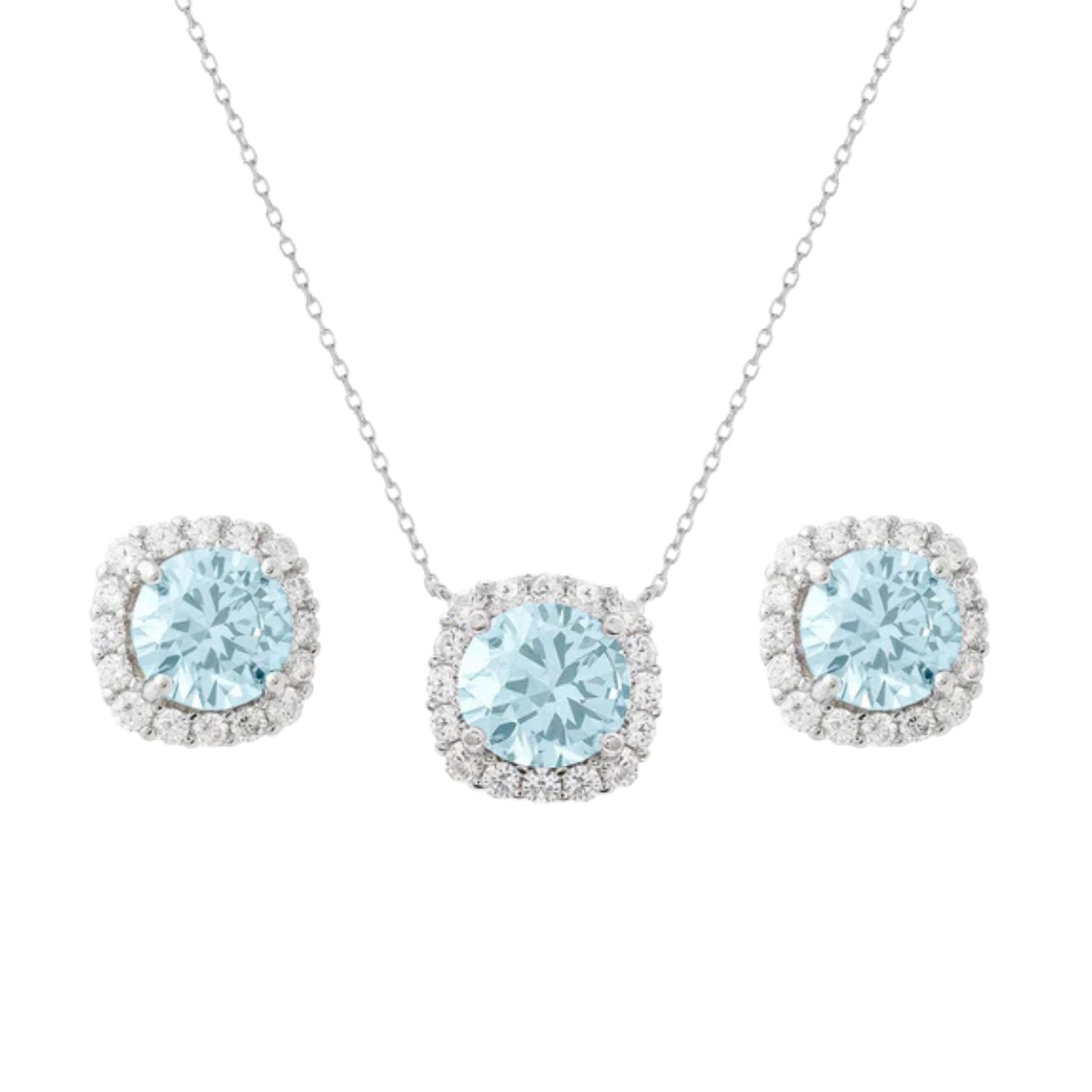 Conjunto Lella zircônia água marinha prata 925
