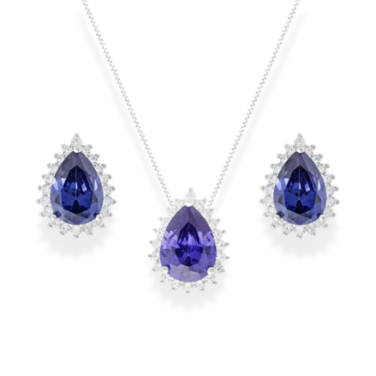 Conjunto Lola gota zircônia tanzanita prata 925