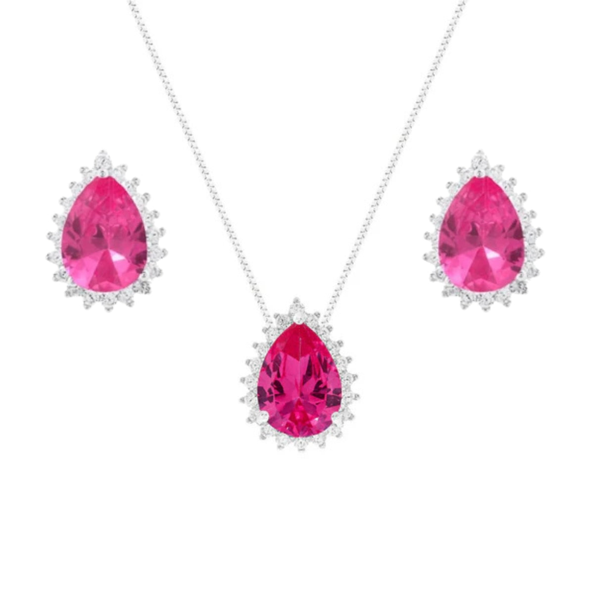Conjunto Lola gota zircônia turmalina pink prata 925