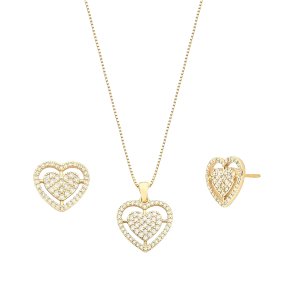Conjunto Louise coração cravejado ouro