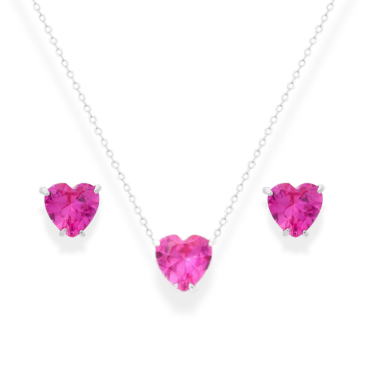 Conjunto Nice coração zircônia turmalina pink prata 925
