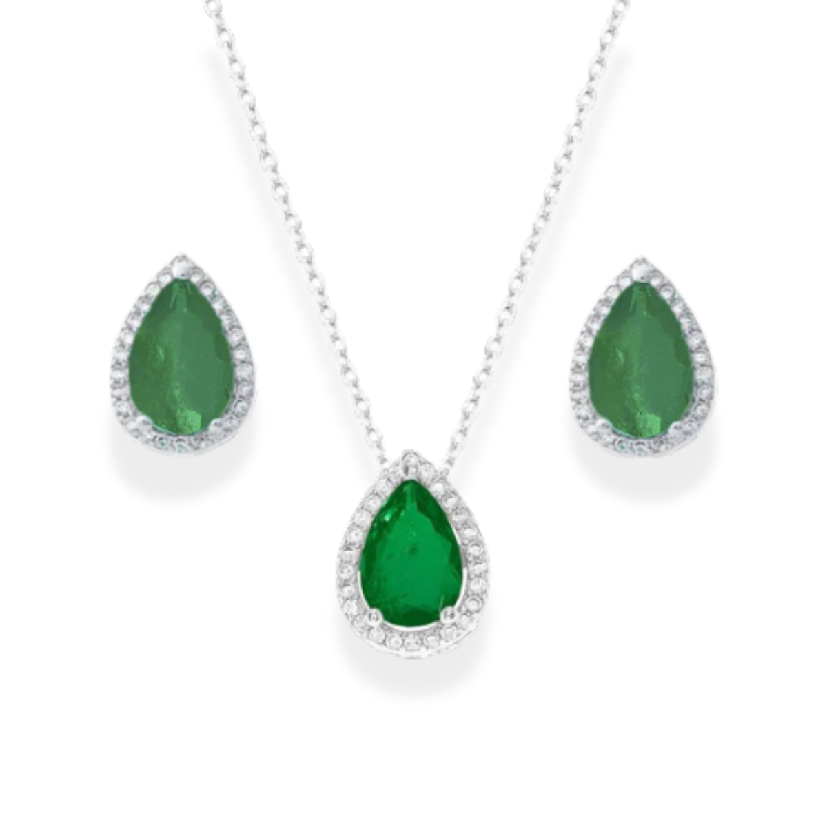 Conjunto Paty gota esmeralda fusion ródio branco