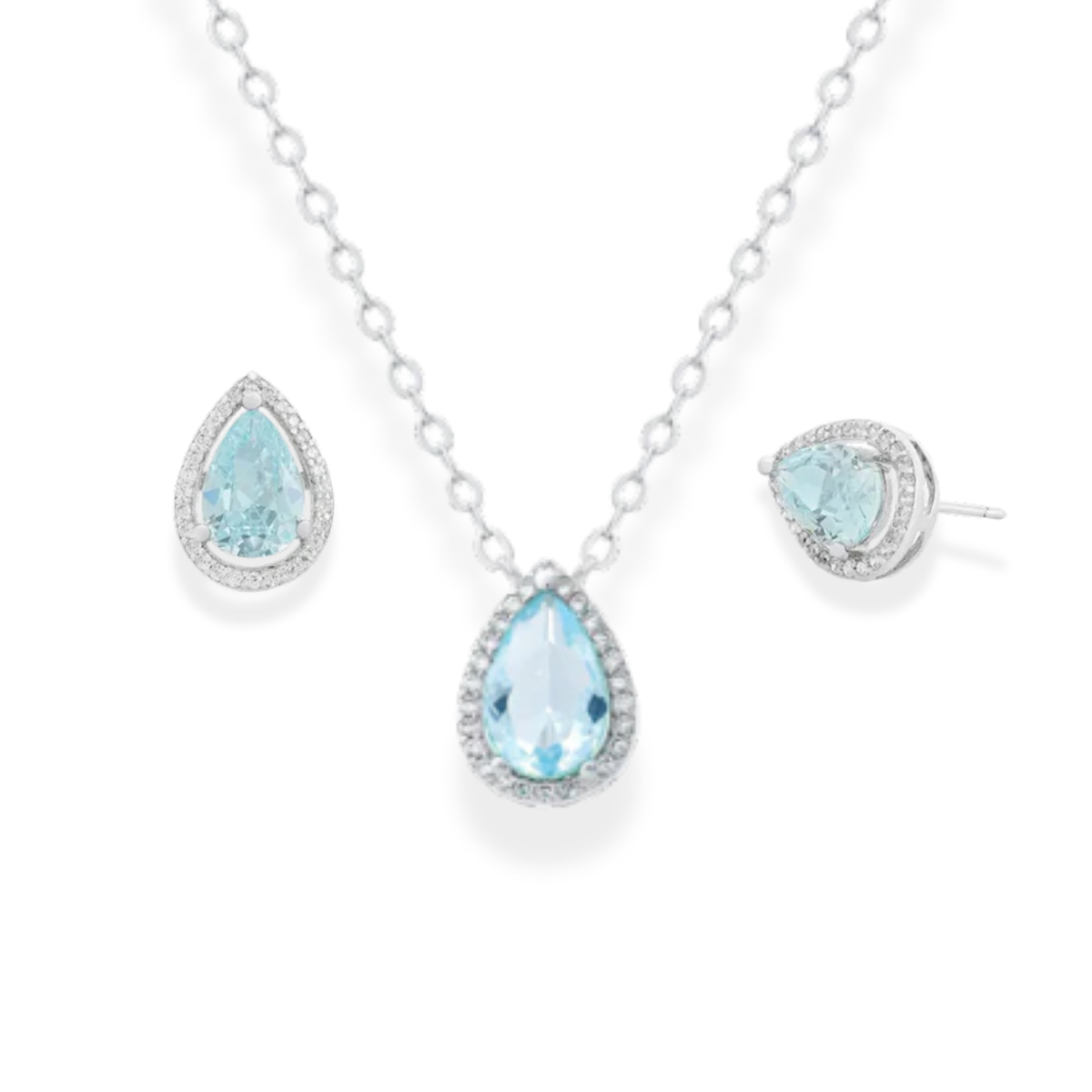 Conjunto Paty gota zircônia água marinha ródio branco