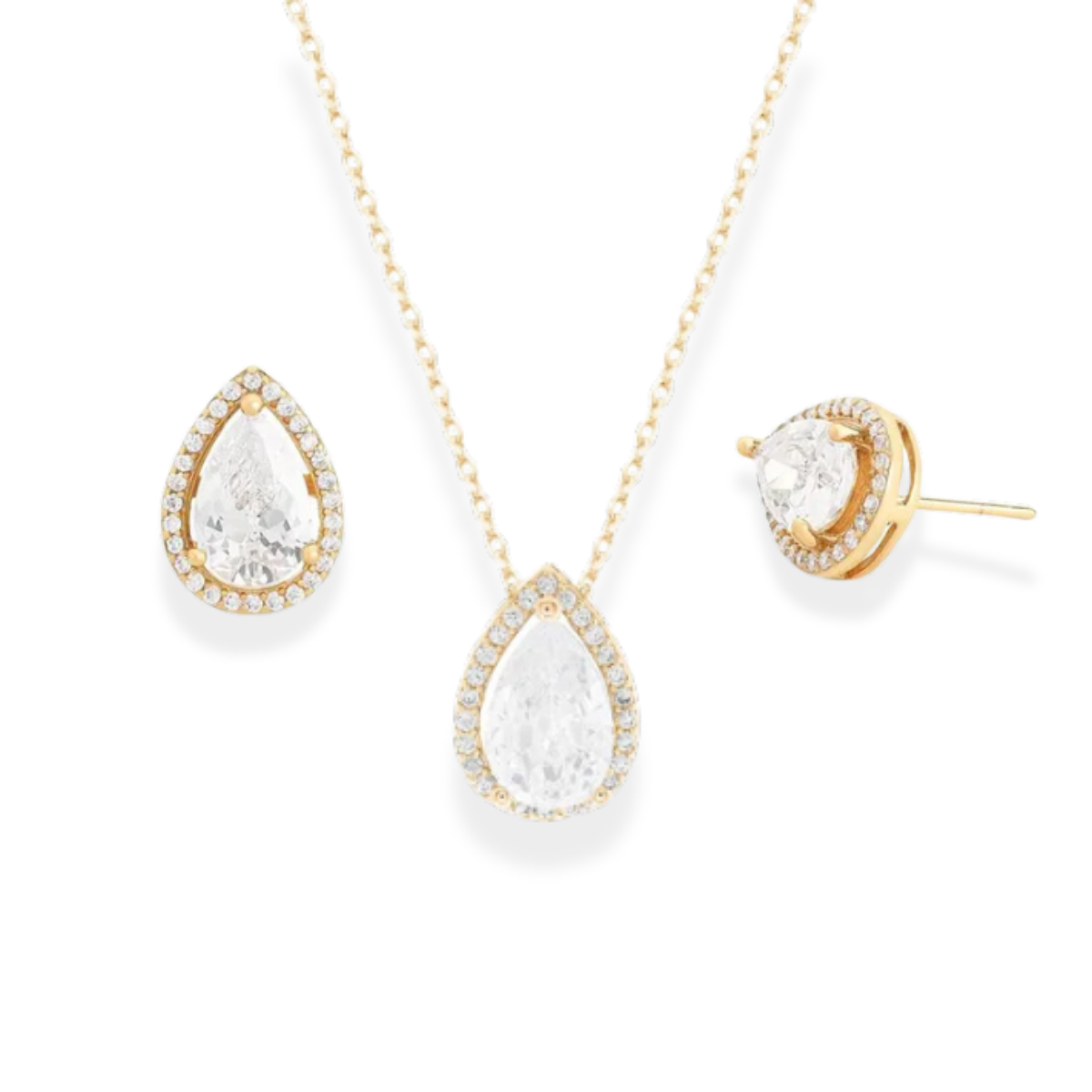 Conjunto Paty gota zircônia branca ouro
