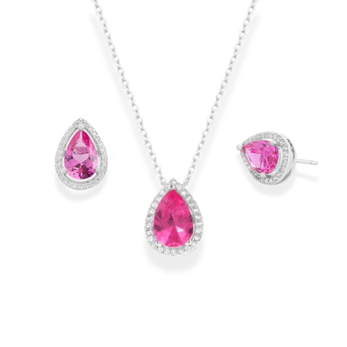 Conjunto Paty gota zircônia turmalina pink ródio branco