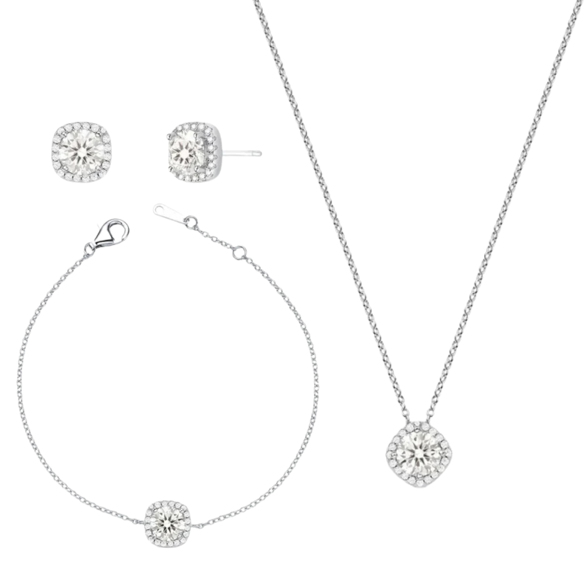 Conjunto Toscana cravejado moissanite 1.0ct prata 925