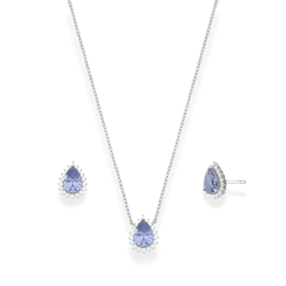 Conjunto Zoey gota zircônia tanzanita prata 925