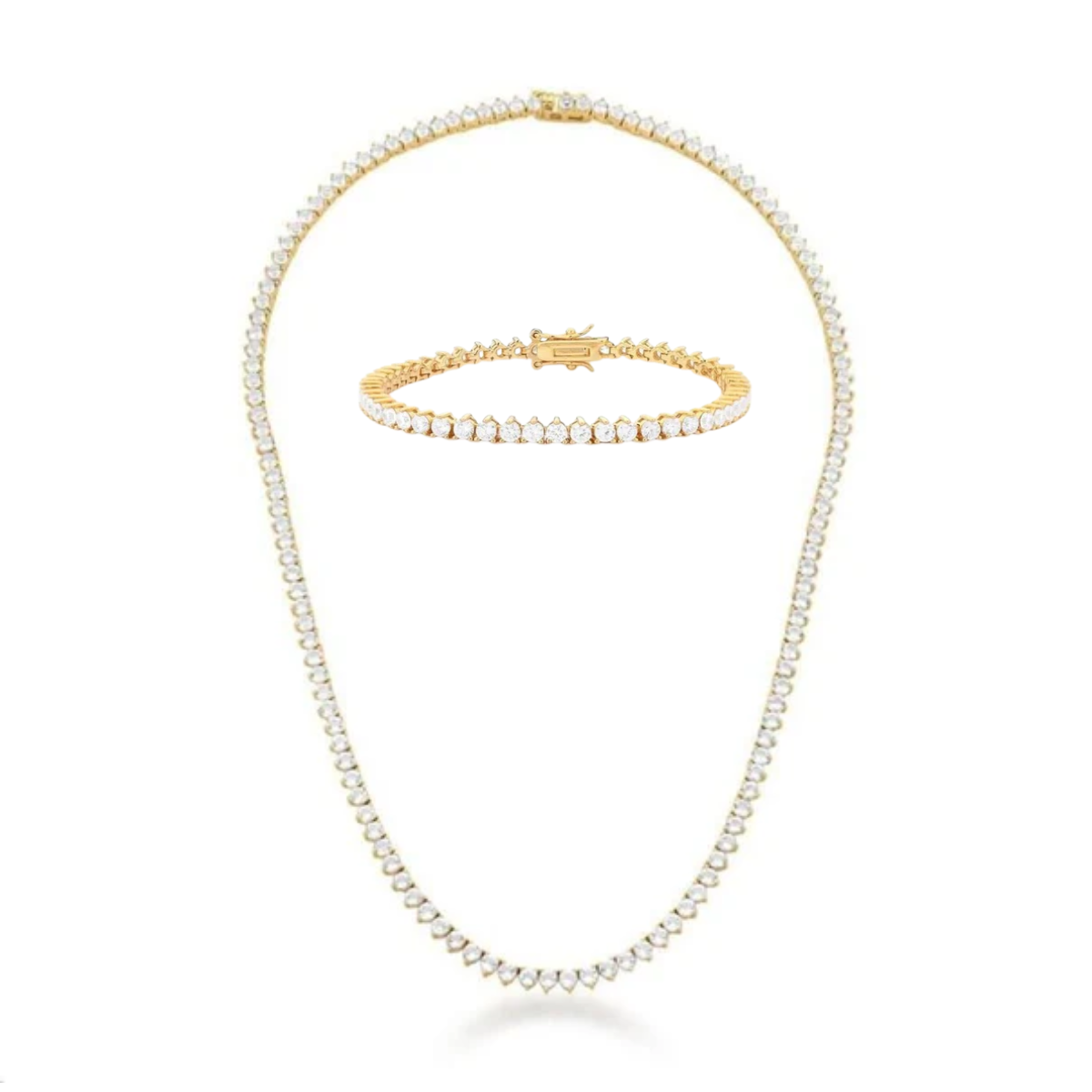 Conjunto colar e pulseira riviera zircônias brancas ouro
