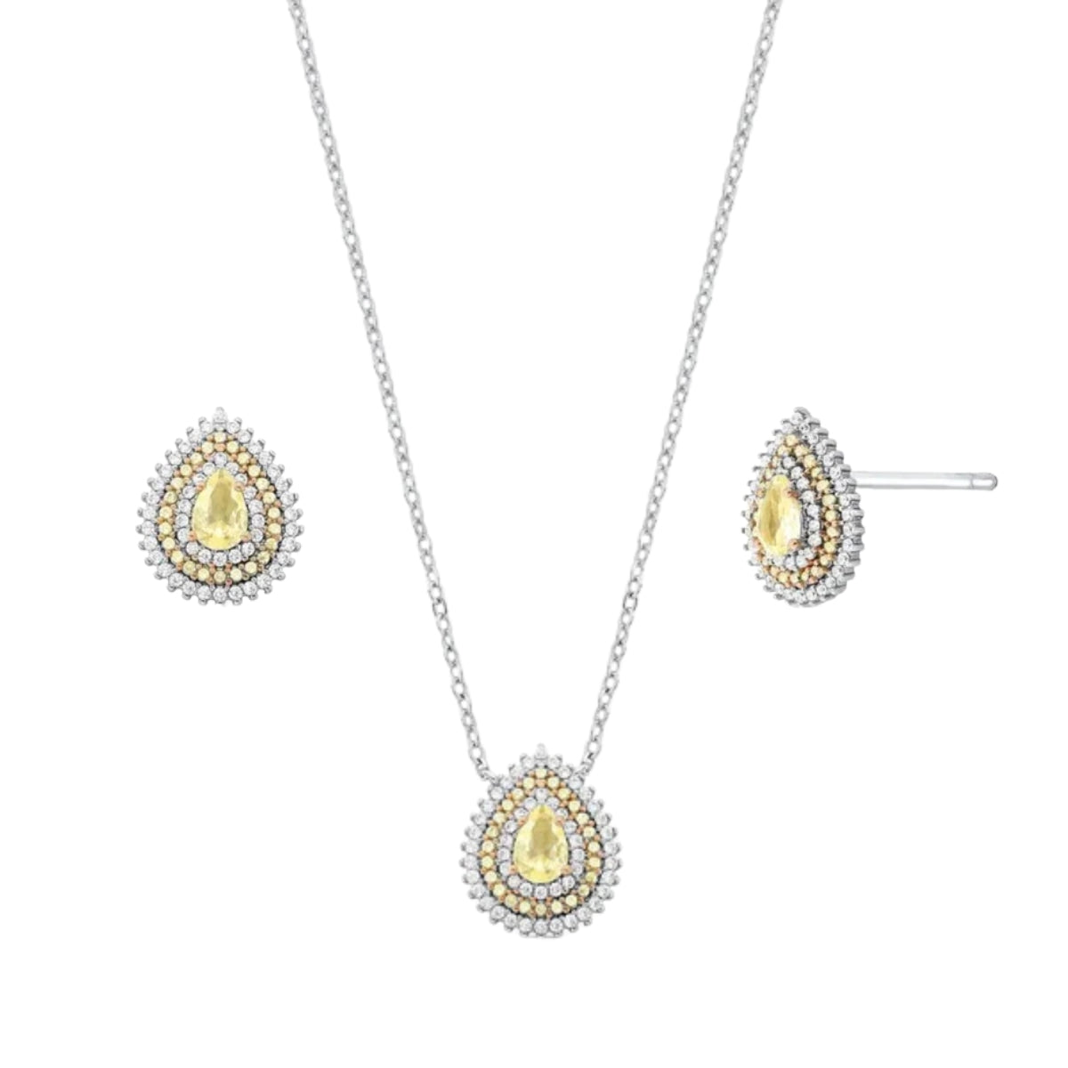 Conjunto gota Ariel zircônias fancy yellow ródio branco