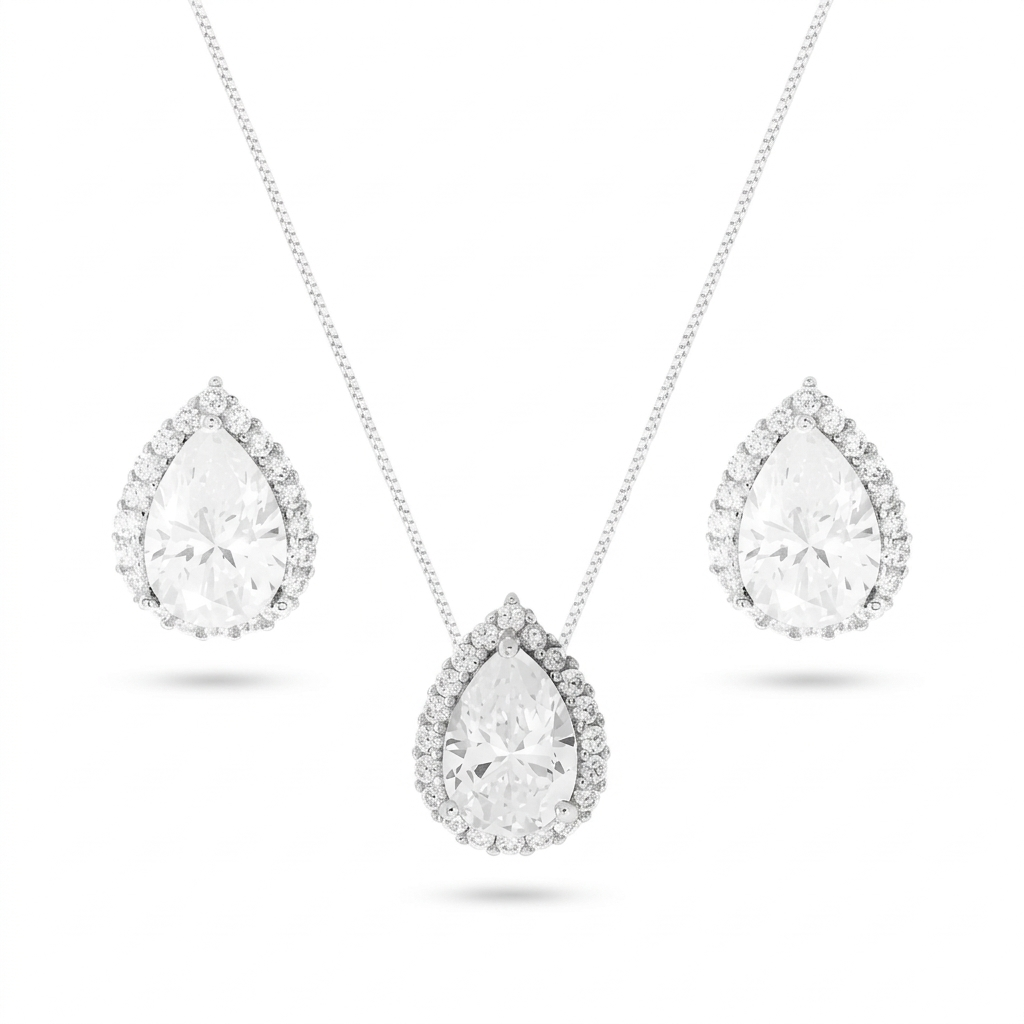 Conjunto gota Betina zircônias brancas prata 925