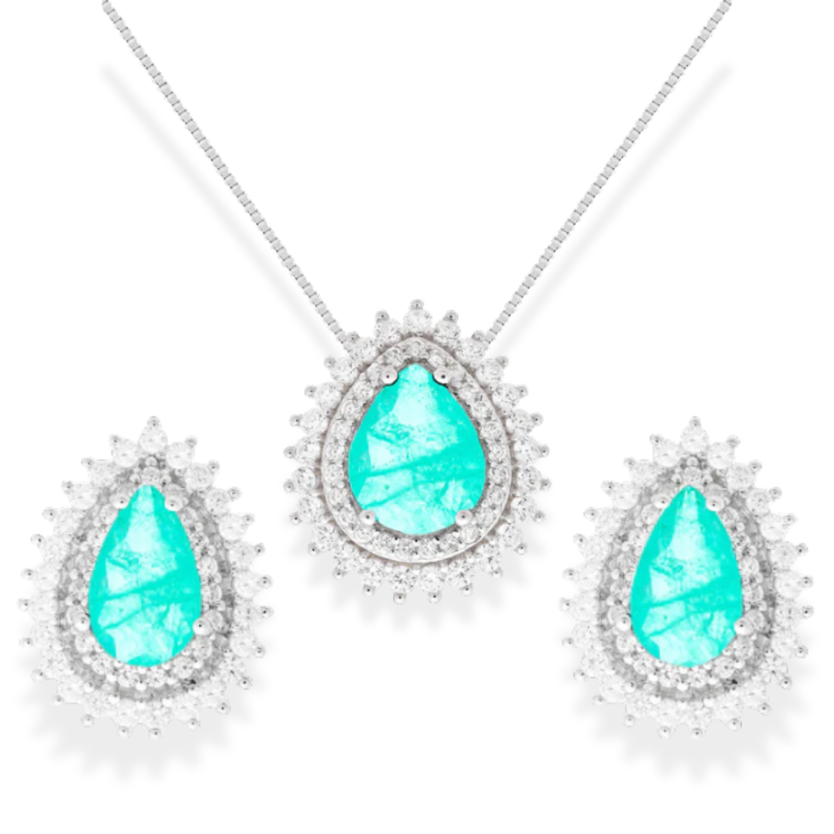 Conjunto gota Holly esmeralda colombiana fusion prata 925