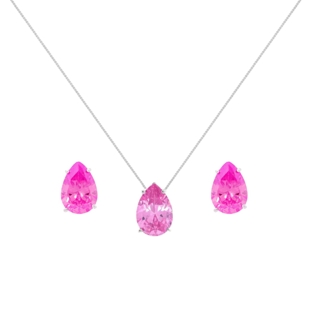 Conjunto gota Ivy zircônia turmalina pink prata 925