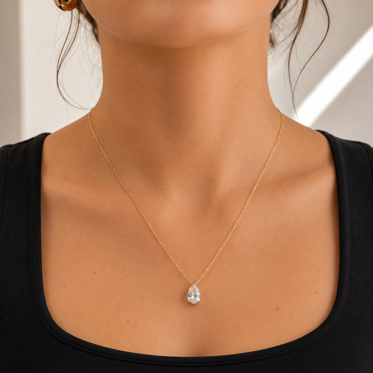 Conjunto gota zircônia branca ouro