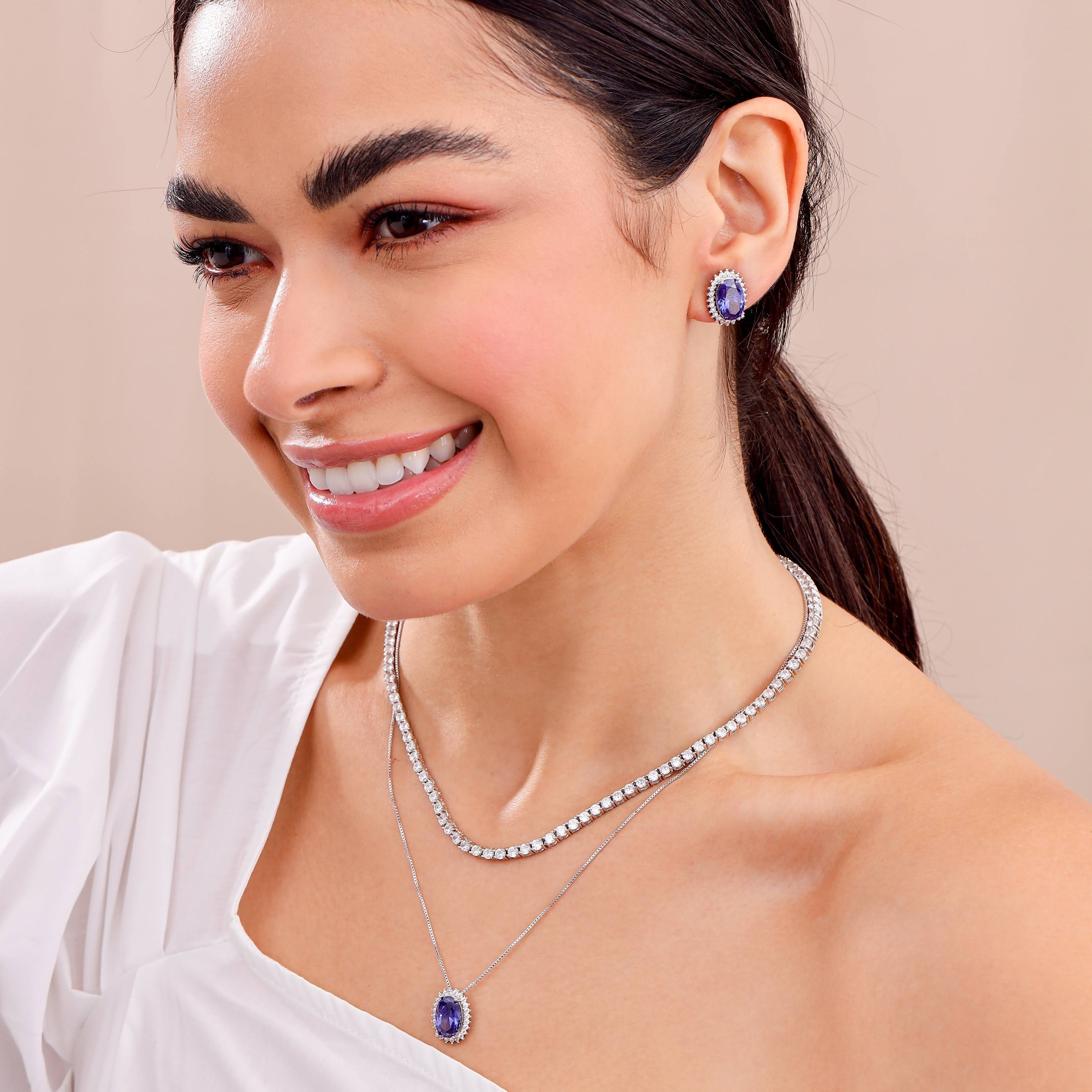 Colar oval Brenda zircônia tanzanita ródio branco