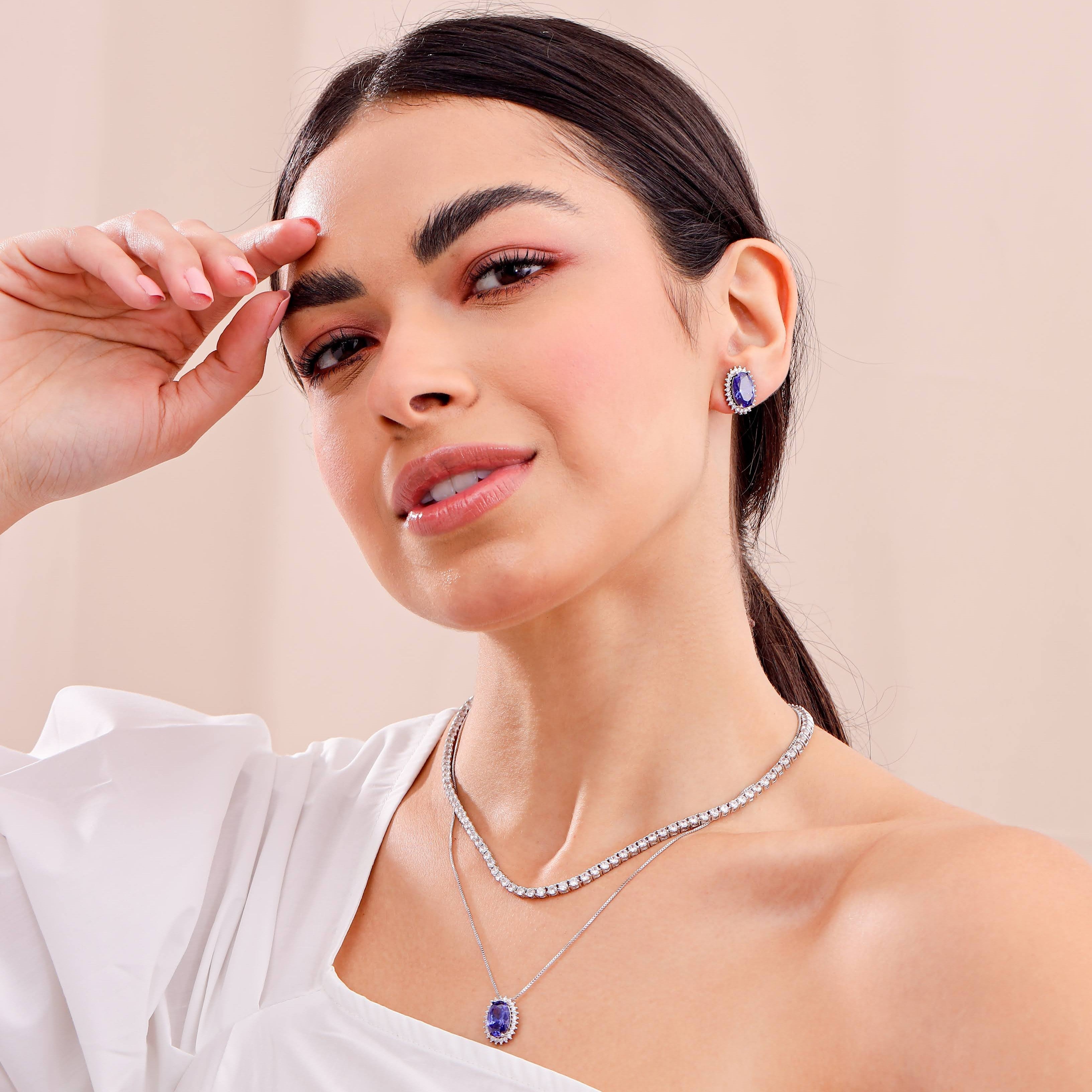 Colar oval Brenda zircônia tanzanita ródio branco