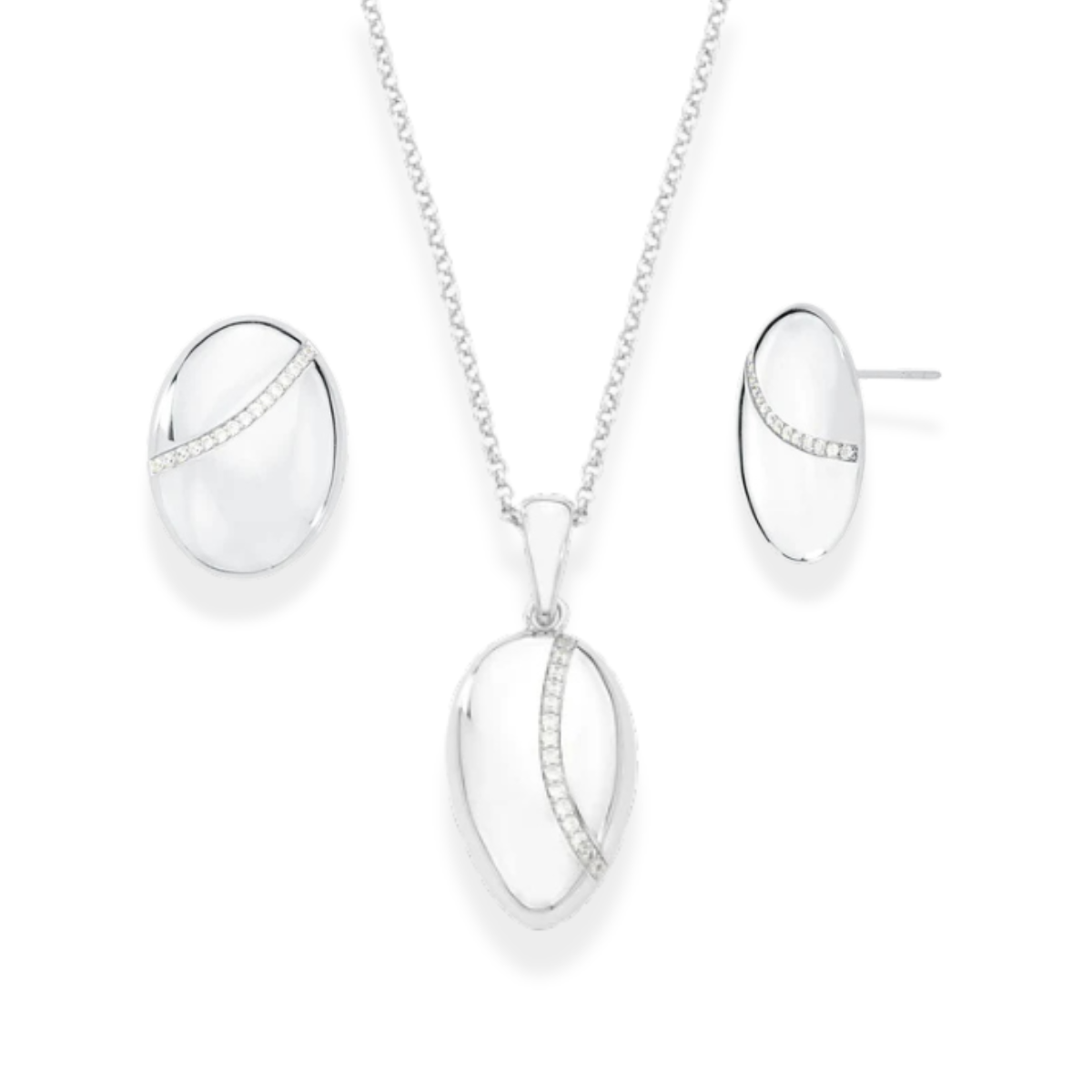 Conjunto oval Meg cravejado zircônias ródio branco
