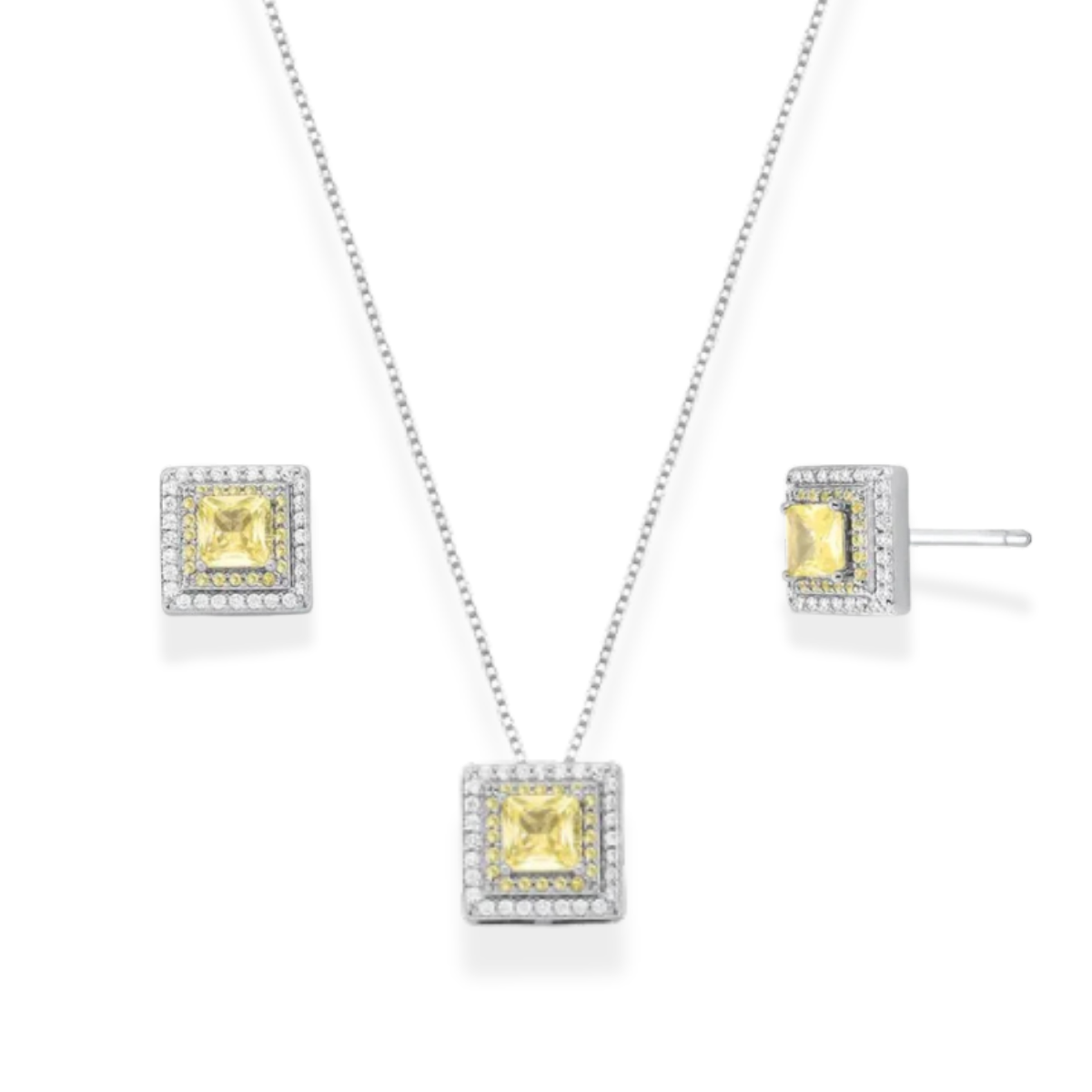 Conjunto quadrado Fiore zircônias fancy yellow ródio branco