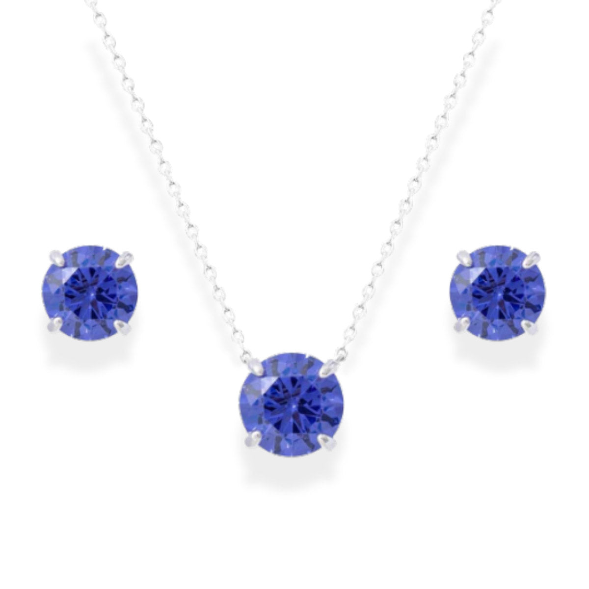 Conjunto redondo zircônia tanzanita prata 925 (8mm)