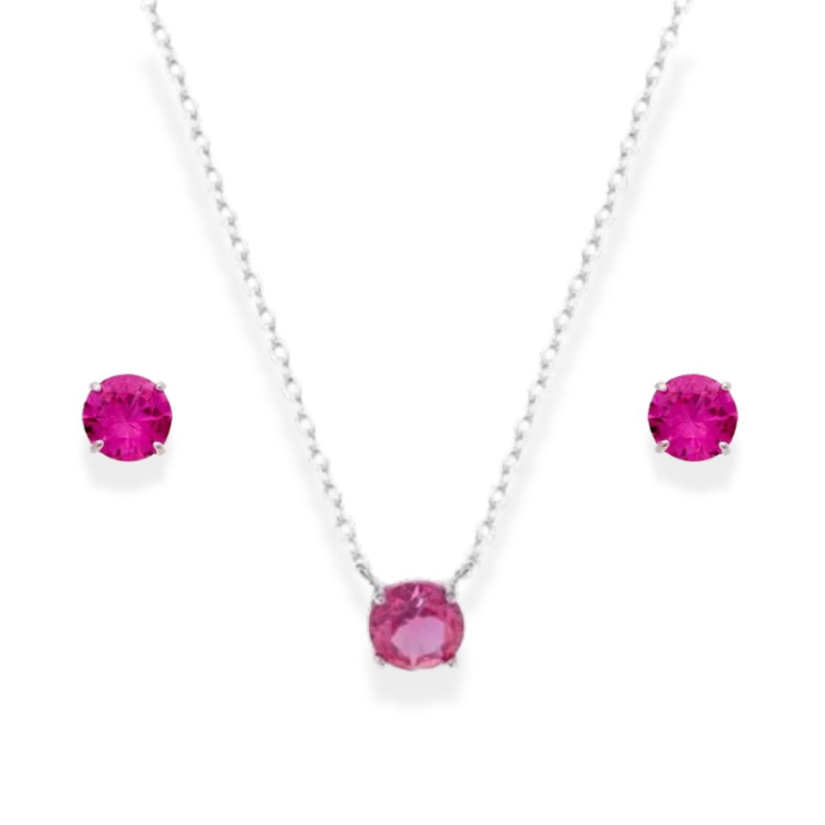 Conjunto redondo zircônia turmalina pink prata 925 (6mm)