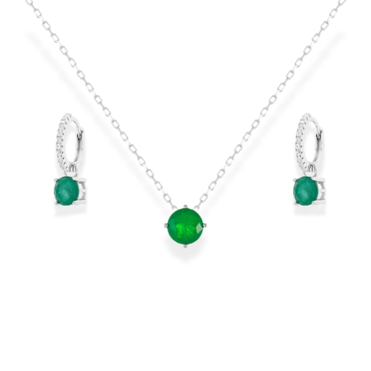 Conjunto argola Lanis + ponto de luz 6mm esmeralda fusion prata 925