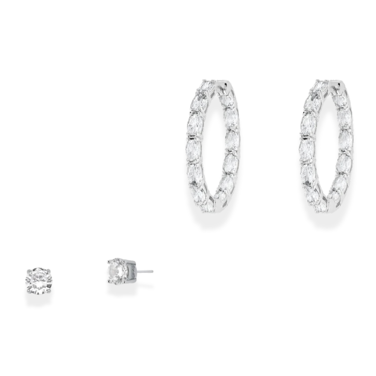 Conjunto argola Manhattan + ponto de luz 4mm zircônia branca ródio branco