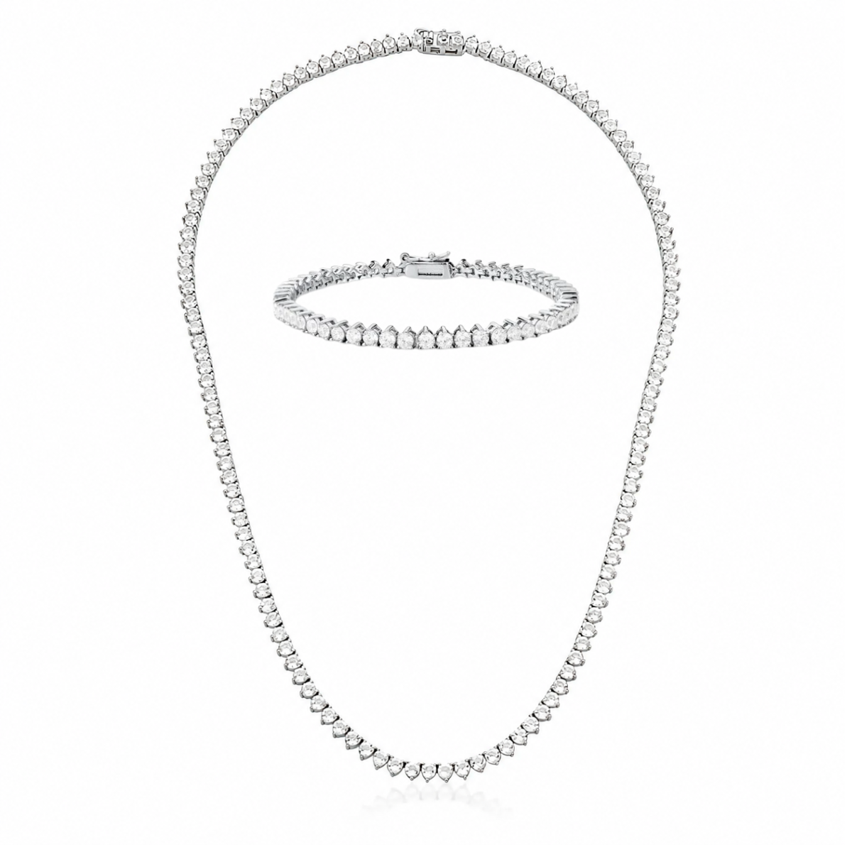 Conjunto colar e pulseira riviera zircônias brancas ródio branco