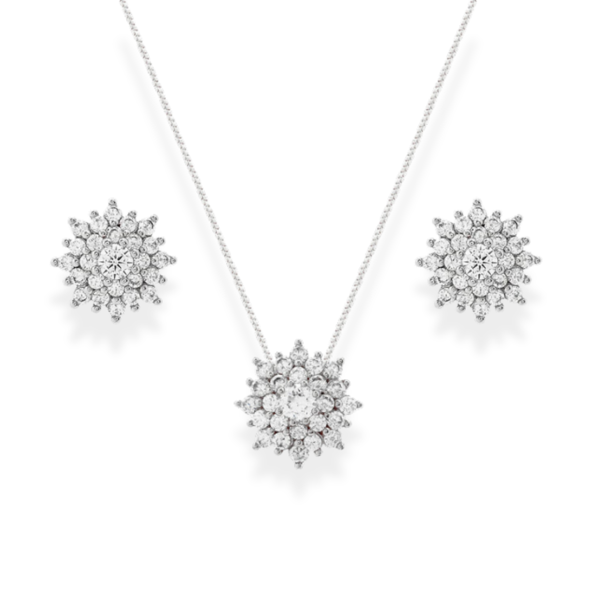 Conjunto flor Rosalie zircônia branca ródio branco