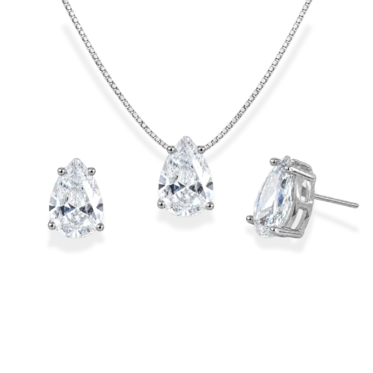 Conjunto gota Bourbon zircônia branca ródio branco