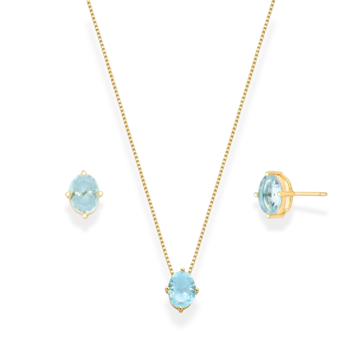 Conjunto oval Candy zircônia água marinha ouro