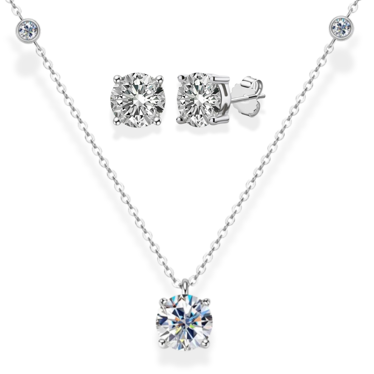 Conjunto ponto de luz Moissanite 2.0ct prata 925 (8mm)