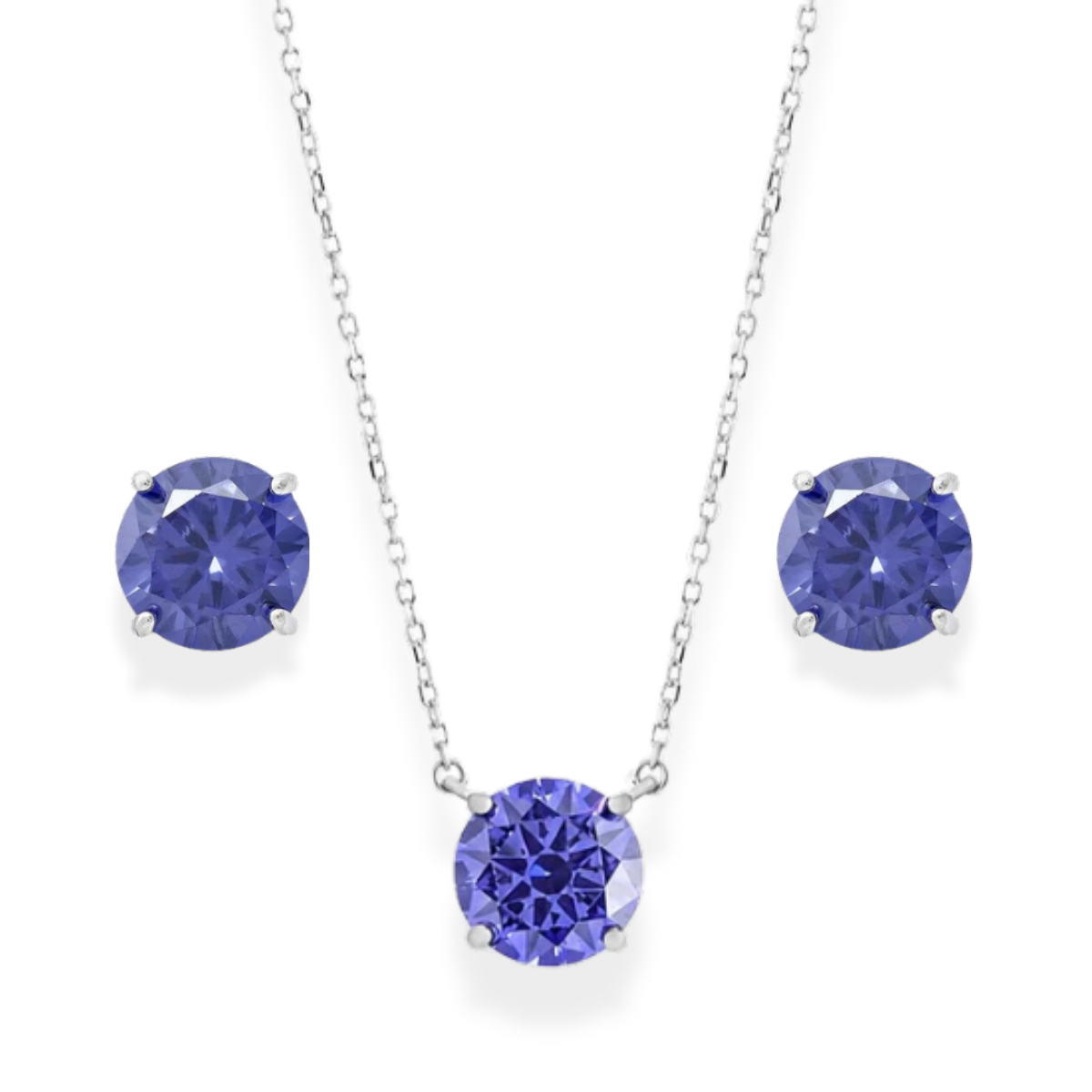 Conjunto ponto de luz zircônia tanzanita prata 925 (10mm)
