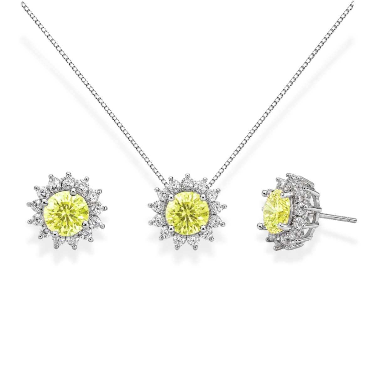Conjunto redondo Blossom zircônia fancy yellow ródio branco